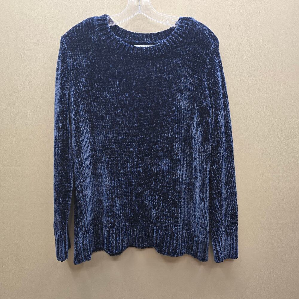 Orvis Chenille Chunky Knit Pullover Sweater Cozy Warm Winter Deep Blue Medium